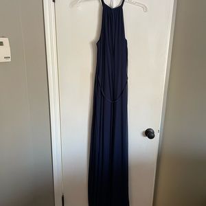 Navy Blue Halter Floor Length Dress